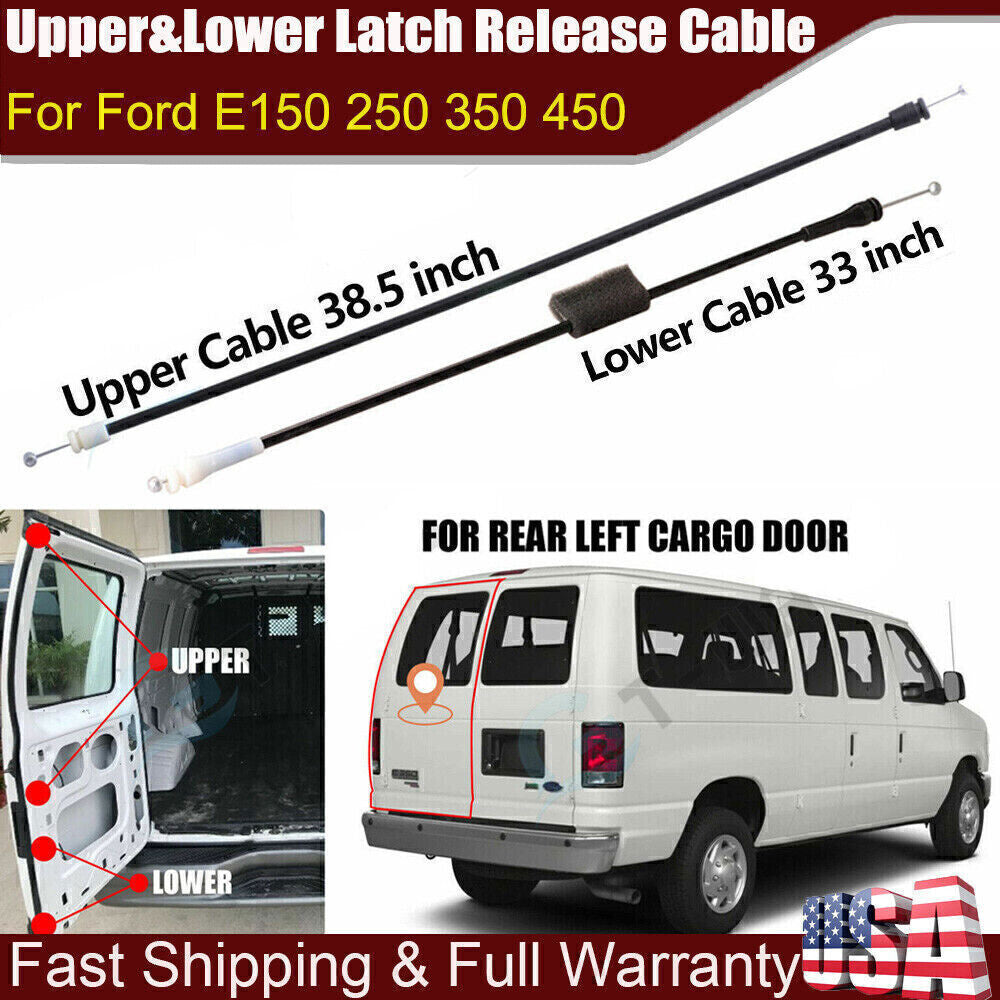 Side Cargo Door Left Upper &Lower Door Latch Release Cable for Ford E150 250 350