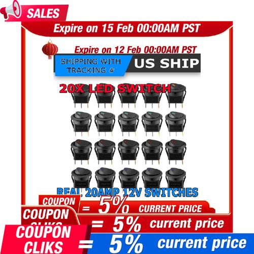 20pc ROCKER SWITCH Toggle 12V Led Light Car Auto Boat Round ON/ OFF SPST 20 AMP