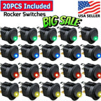 20pc ROCKER SWITCH Toggle 12V Led Light Car Auto Boat Round ON/ OFF SPST 20 AMP