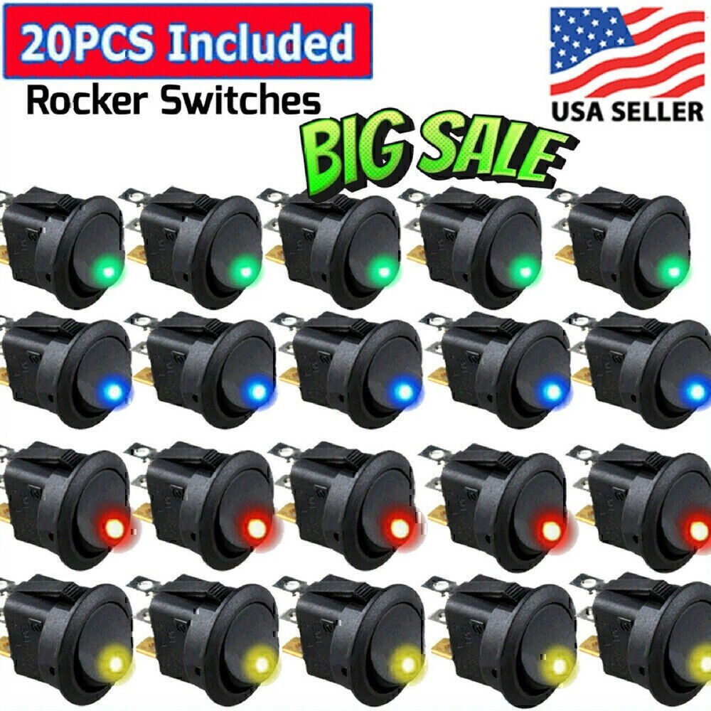 20pc ROCKER SWITCH Toggle 12V Led Light Car Auto Boat Round ON/ OFF SPST 20 AMP