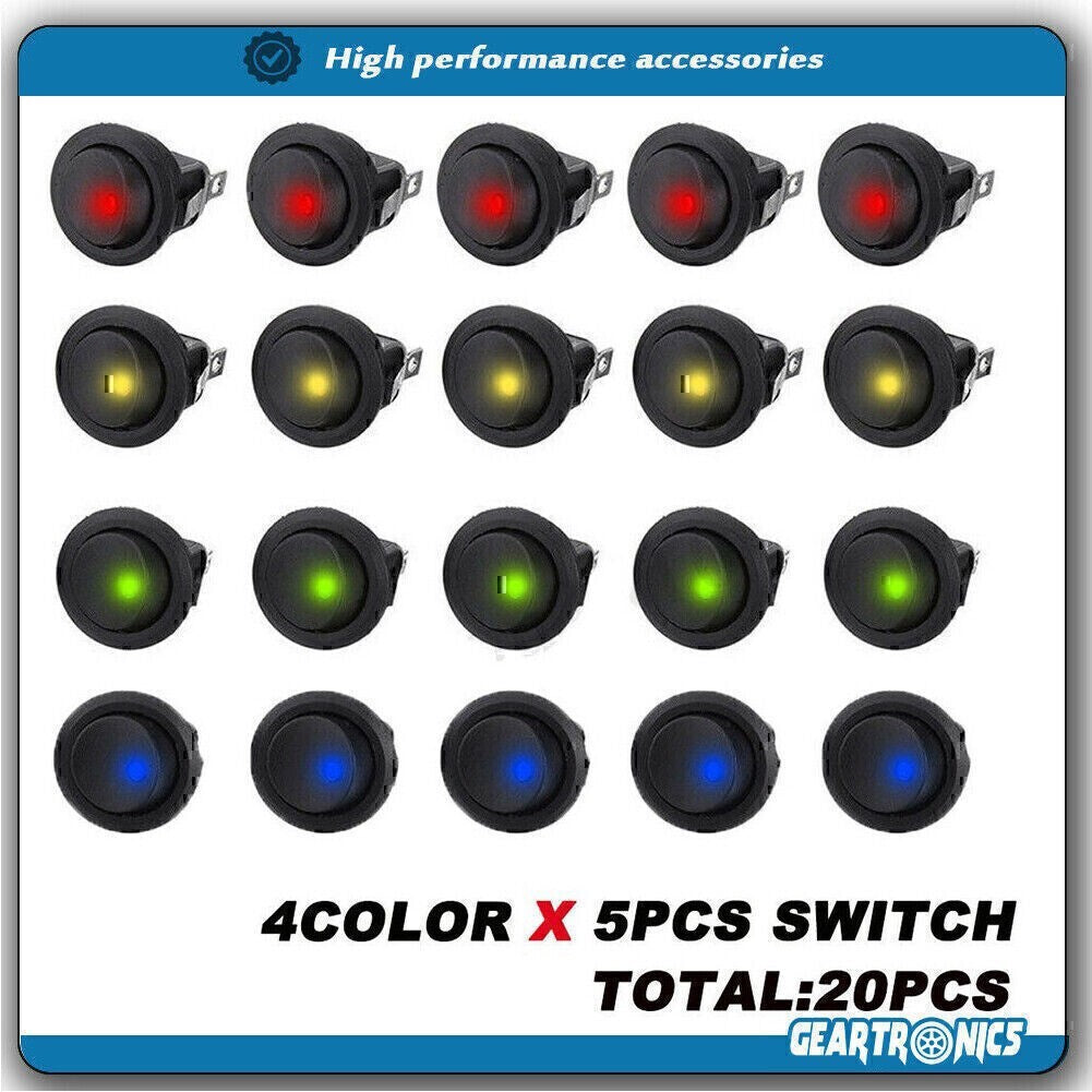 20pc ROCKER SWITCH Toggle 12V Led Light Car Auto Boat Round ON/ OFF SPST 20 AMP