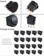 20pc ROCKER SWITCH Toggle 12V Led Light Car Auto Boat Round ON/ OFF SPST 20 AMP