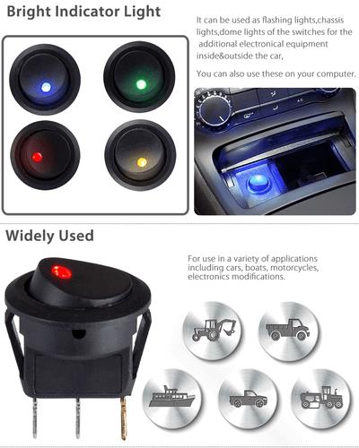 20pc ROCKER SWITCH Toggle 12V Led Light Car Auto Boat Round ON/ OFF SPST 20 AMP