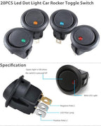 20pc ROCKER SWITCH Toggle 12V Led Light Car Auto Boat Round ON/ OFF SPST 20 AMP