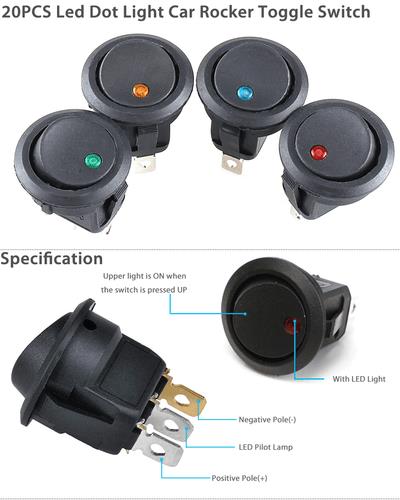 20pc ROCKER SWITCH Toggle 12V Led Light Car Auto Boat Round ON/ OFF SPST 20 AMP