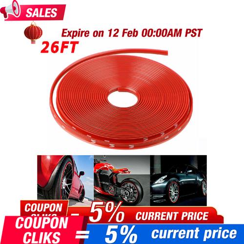 Car Wheel Hub Rim Trim Tire Ring Guard Rubber Strip Protector Sticker /26FT Red