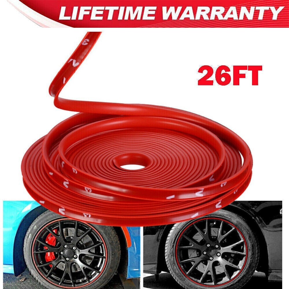 Car Wheel Hub Rim Trim Tire Ring Guard Rubber Strip Protector Sticker /26FT Red