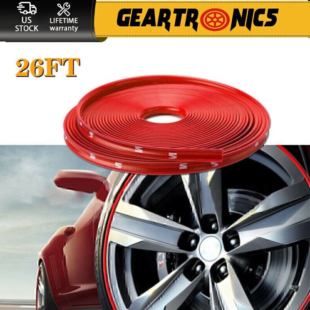 Car Wheel Hub Rim Trim Tire Ring Guard Rubber Strip Protector Sticker /26FT Red