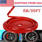 Car Wheel Hub Rim Trim Tire Ring Guard Rubber Strip Protector Sticker /26FT Red