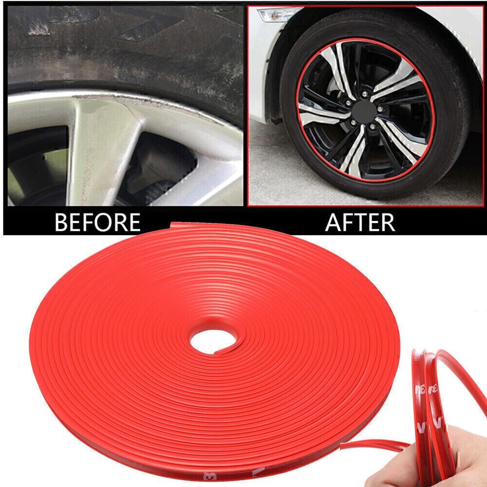 Car Wheel Hub Rim Trim Tire Ring Guard Rubber Strip Protector Sticker /26FT Red
