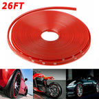 Car Wheel Hub Rim Trim Tire Ring Guard Rubber Strip Protector Sticker /26FT Red