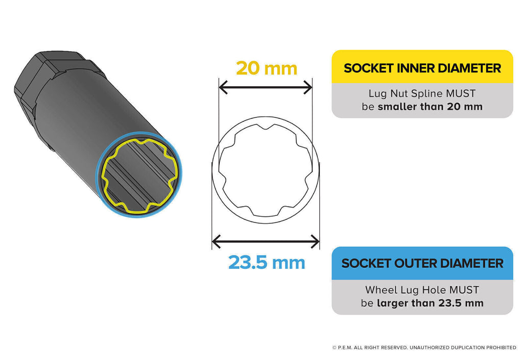 Black Socket Key Tool for 7 spline Lug Nuts | 19mm, 3/4", 21mm, 13/16" Hex 2pcs