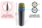 Black Socket Key Tool for 7 spline Lug Nuts | 19mm, 3/4", 21mm, 13/16" Hex 2pcs