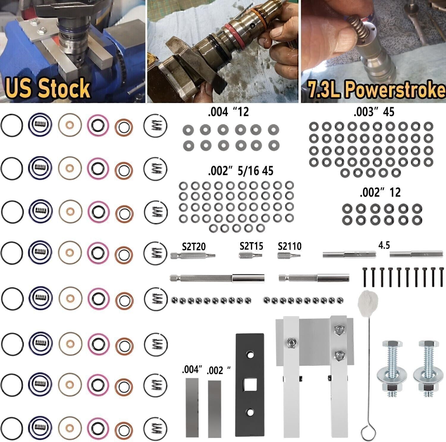 For 7.3L PowerStroke Injector Rebuild Kit w/vice clamp & tools & springs, 94-03