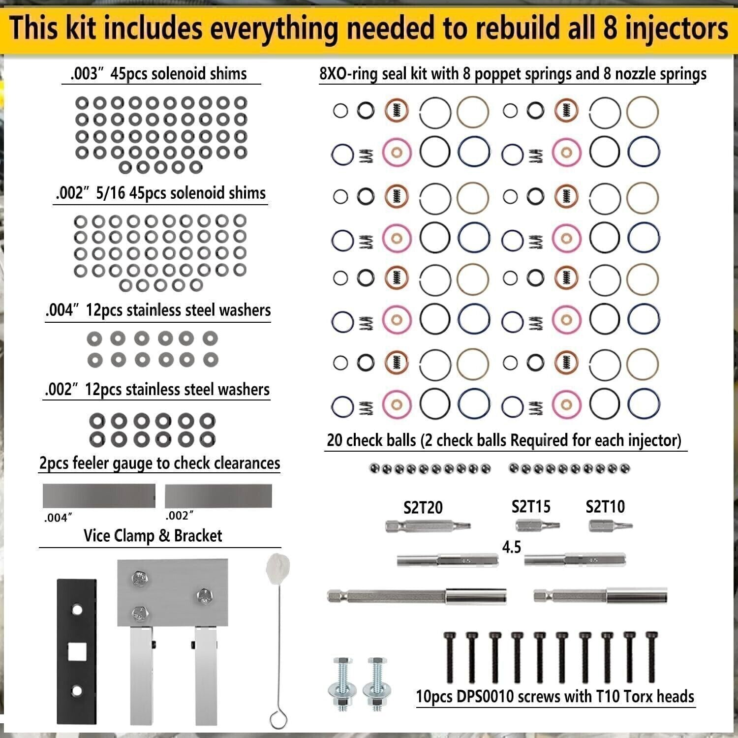 For 7.3L PowerStroke Injector Rebuild Kit w/vice clamp & tools & springs, 94-03