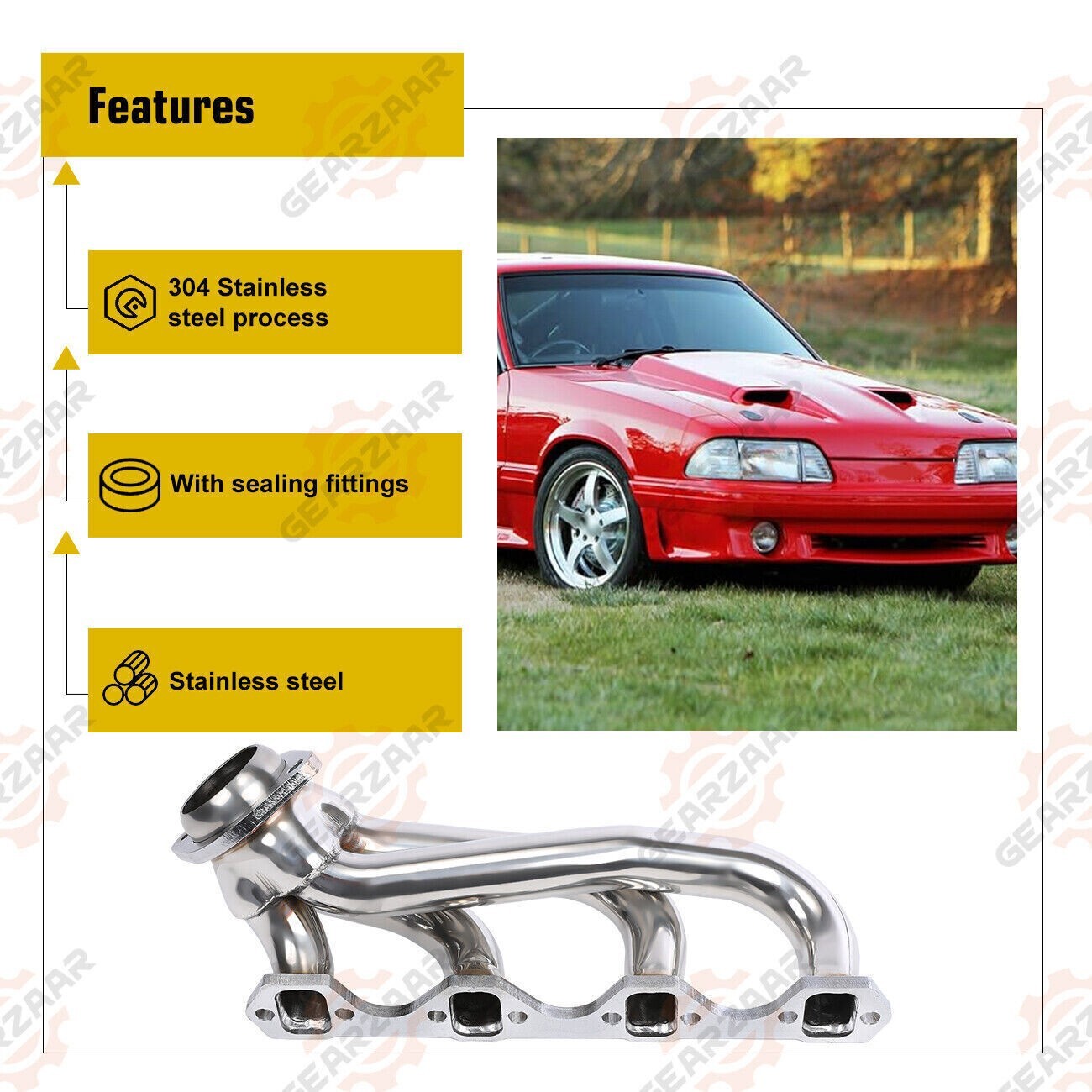 For 1979-1993 Mustang 5.0 V8 GT/LX/SVT Stainless Steel Exhaust Manifold Headers