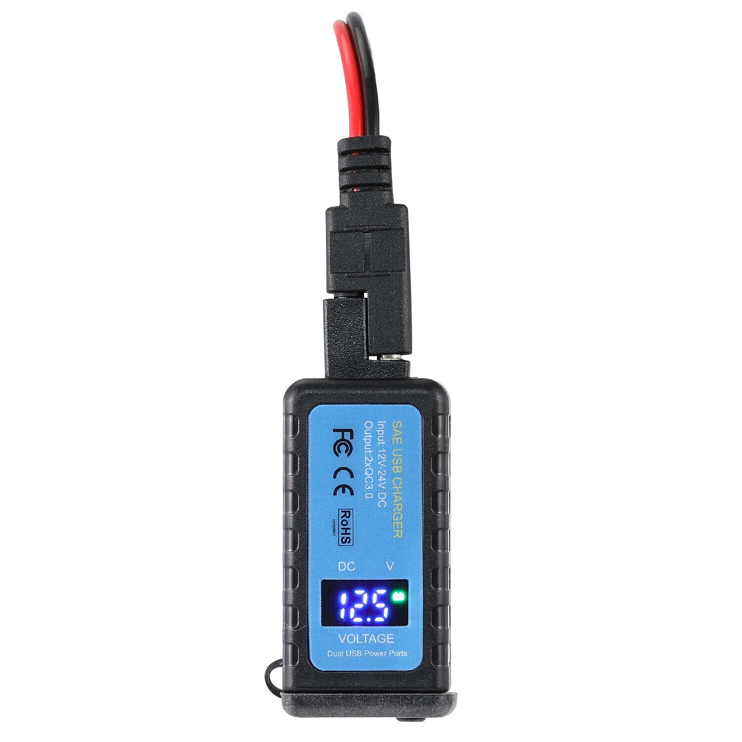 Motorcycle Dual USB Charger SAE -USB Cable Adapter Voltmeter for CellPhone GPS