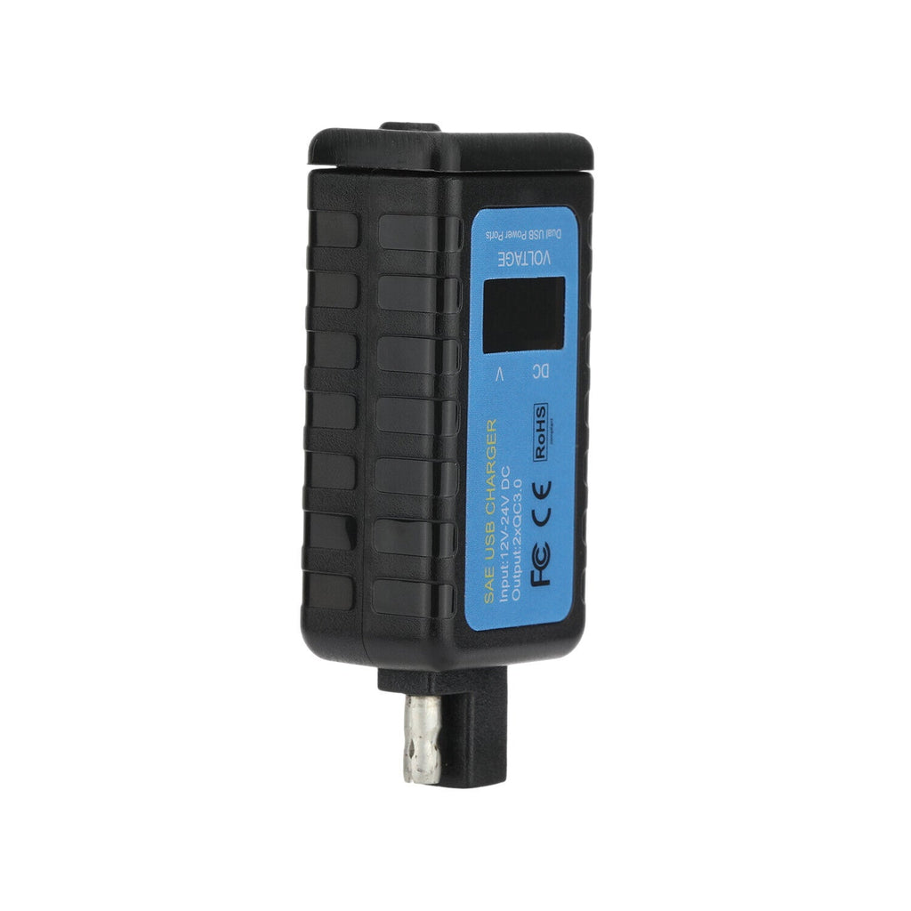Motorcycle Dual USB Charger SAE -USB Cable Adapter Voltmeter for CellPhone GPS
