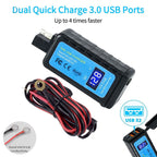 Motorcycle Dual USB Charger SAE -USB Cable Adapter Voltmeter for CellPhone GPS