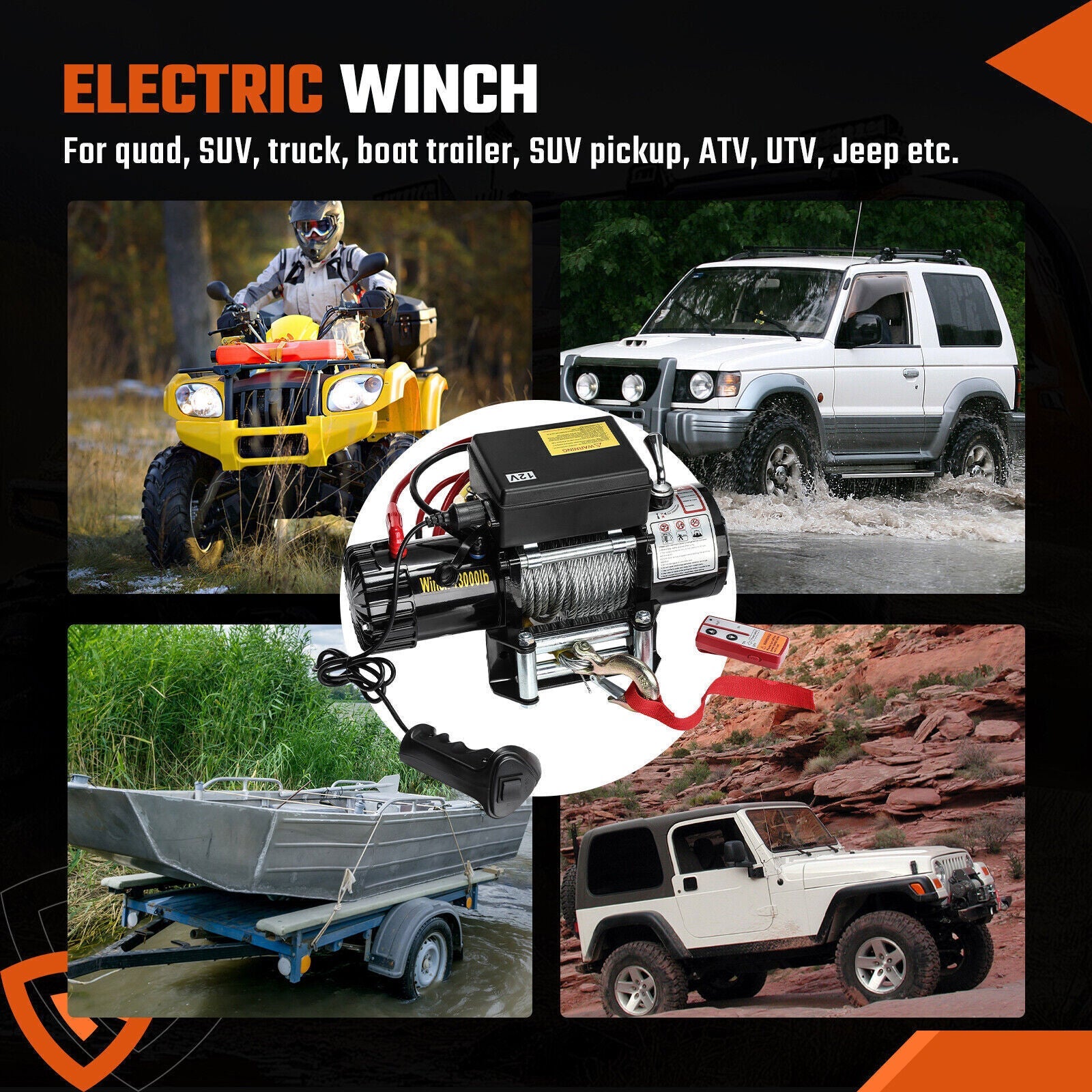 12V 13000LBS Electric Winch Synthetic Rope Truck For Jeep 13000LB Trailer 4WD /