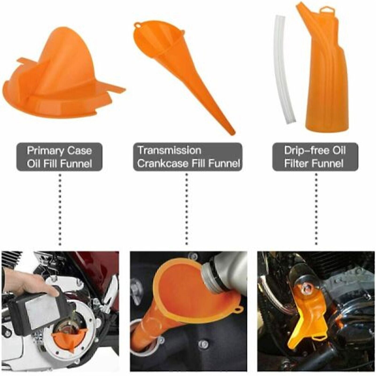 For Harley Touring Dyna Orange Primary Oil Fill Funnel Drip Free Oil Filter Kit
