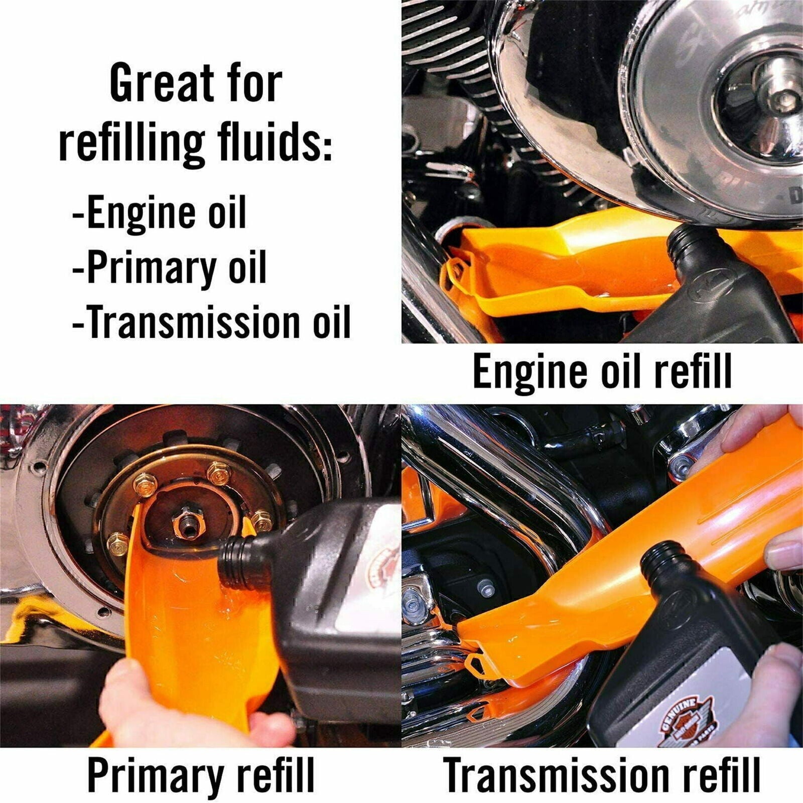 For Harley Touring Dyna Orange Primary Oil Fill Funnel Drip Free Oil Filter Kit