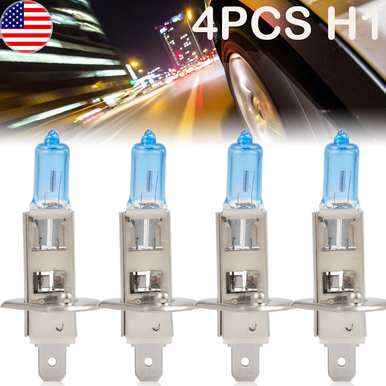 4pc H1 12V 55W Super White Halogen Headlight Replacement Bulb Lamp For Auto Car