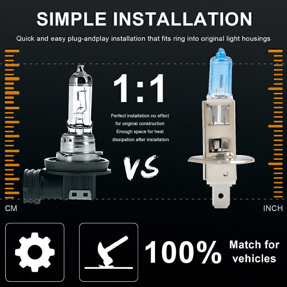 4pc H1 12V 55W Super White Halogen Headlight Replacement Bulb Lamp For Auto Car