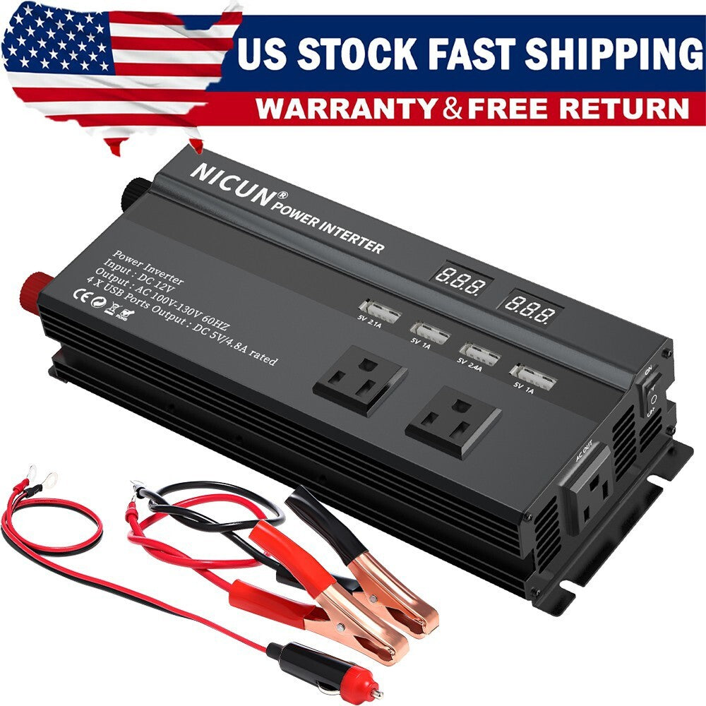 6000W Power Inverter DC 12V - 110V AC Car RV Sine Wave Solar Converter LCD