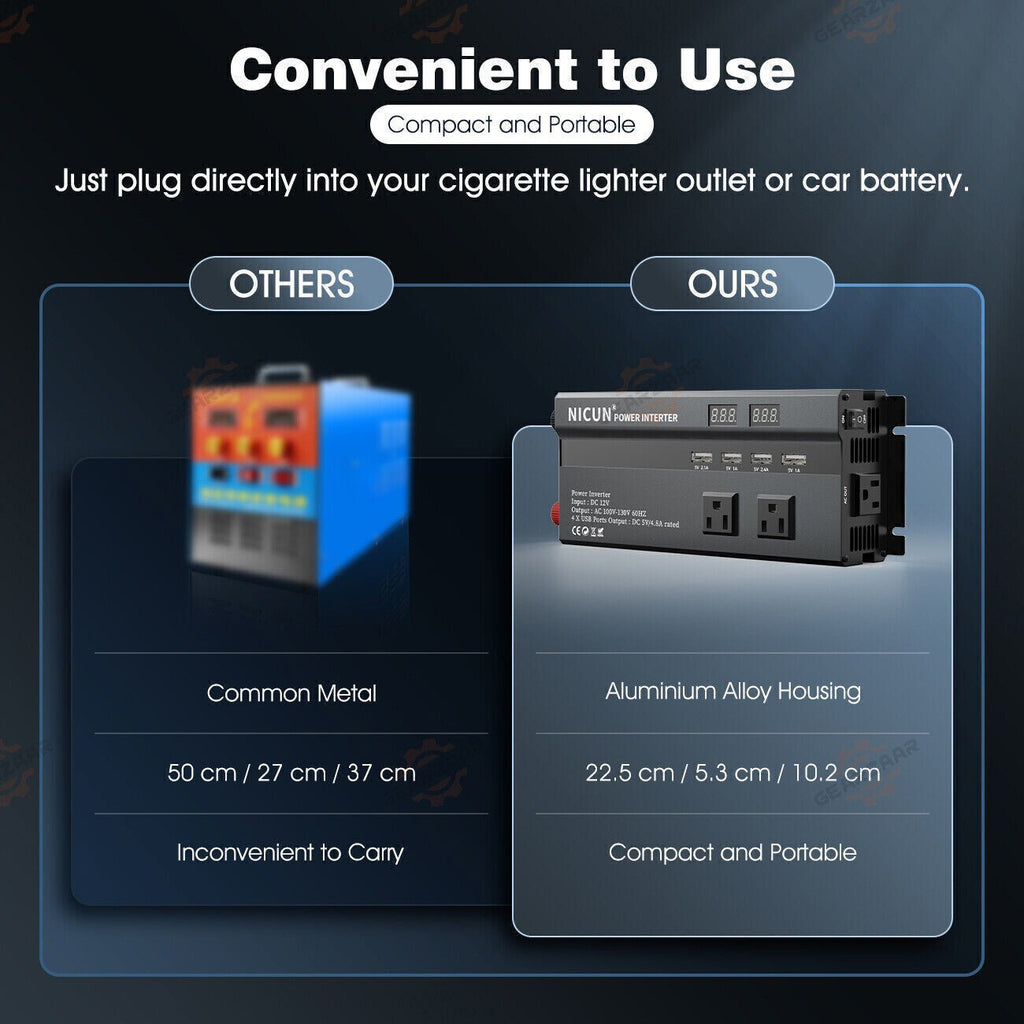 6000W Power Inverter DC 12V - 110V AC Car RV Sine Wave Solar Converter LCD