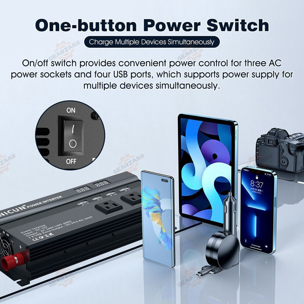 6000W Power Inverter DC 12V - 110V AC Car RV Sine Wave Solar Converter LCD
