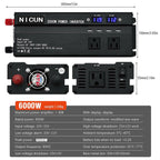 6000W Power Inverter DC 12V - 110V AC Car RV Sine Wave Solar Converter LCD
