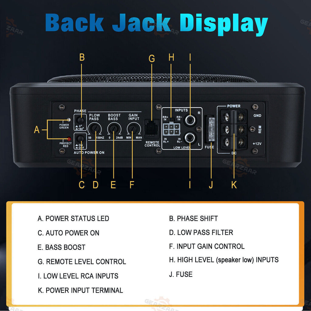 10''inch Car Under-Seat Active Subwoofer Power Amplifier Bass Slim Speaker Black