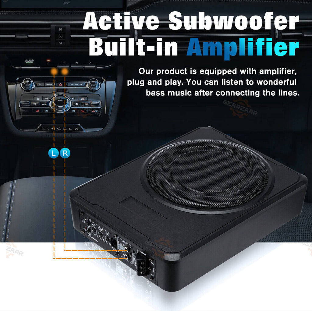 10''inch Car Under-Seat Active Subwoofer Power Amplifier Bass Slim Speaker Black