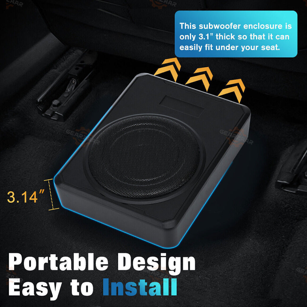 10''inch Car Under-Seat Active Subwoofer Power Amplifier Bass Slim Speaker Black
