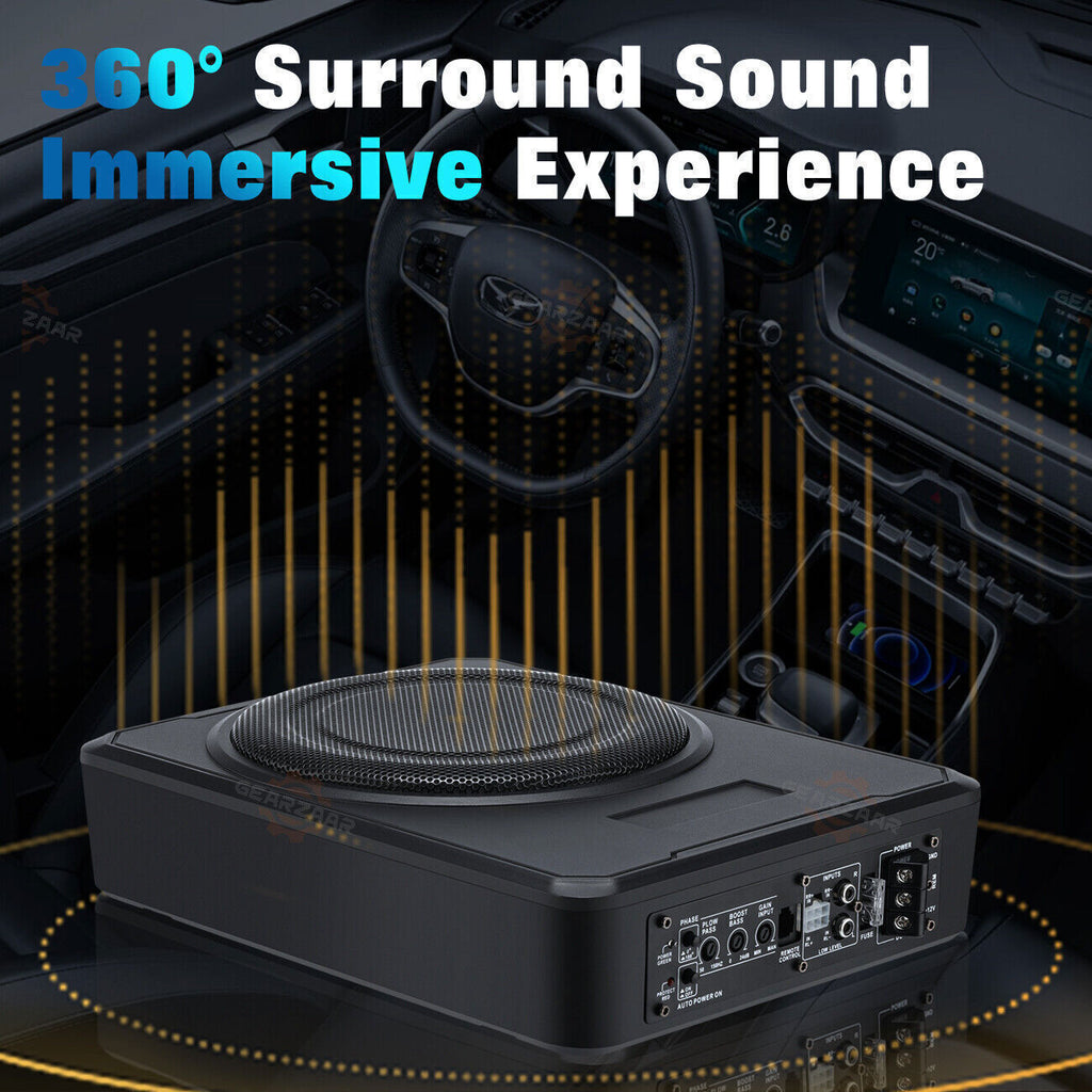 10''inch Car Under-Seat Active Subwoofer Power Amplifier Bass Slim Speaker Black