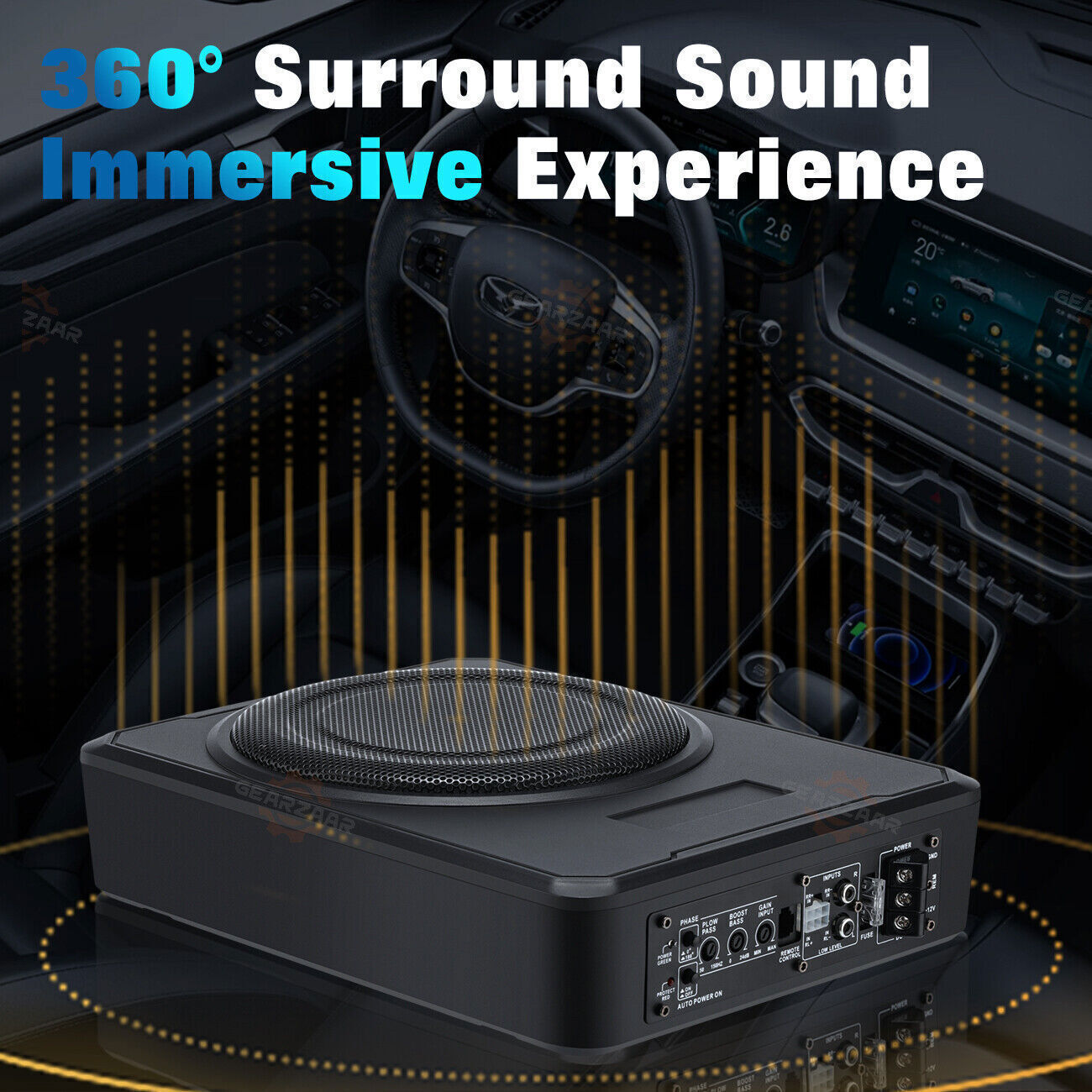 10''inch Car Under-Seat Active Subwoofer Power Amplifier Bass Slim Speaker Black