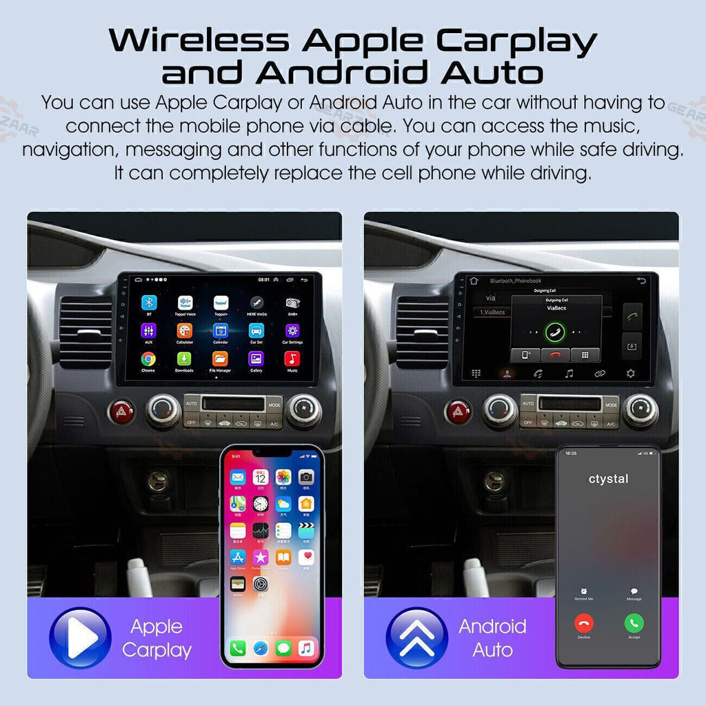 Apple CarPlay Android 12 Car Stereo Radio GPS WiFi Fit For Honda Civic 2006-2011