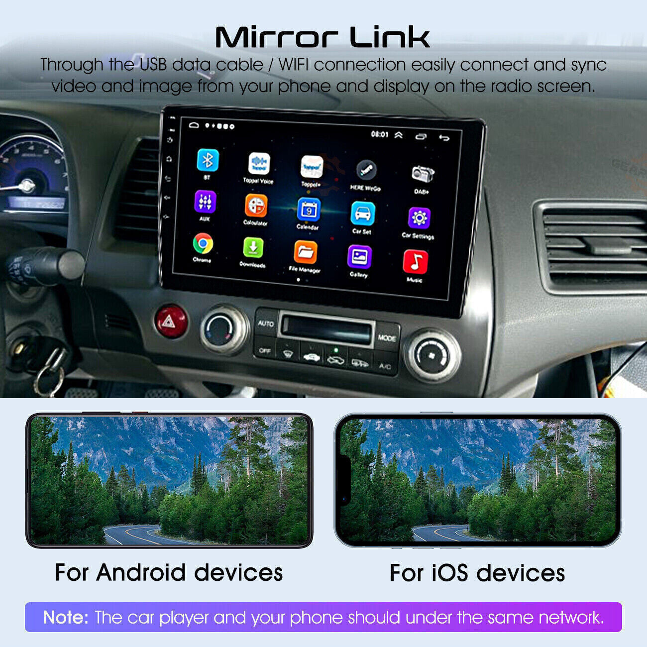 Apple CarPlay Android 12 Car Stereo Radio GPS WiFi Fit For Honda Civic 2006-2011