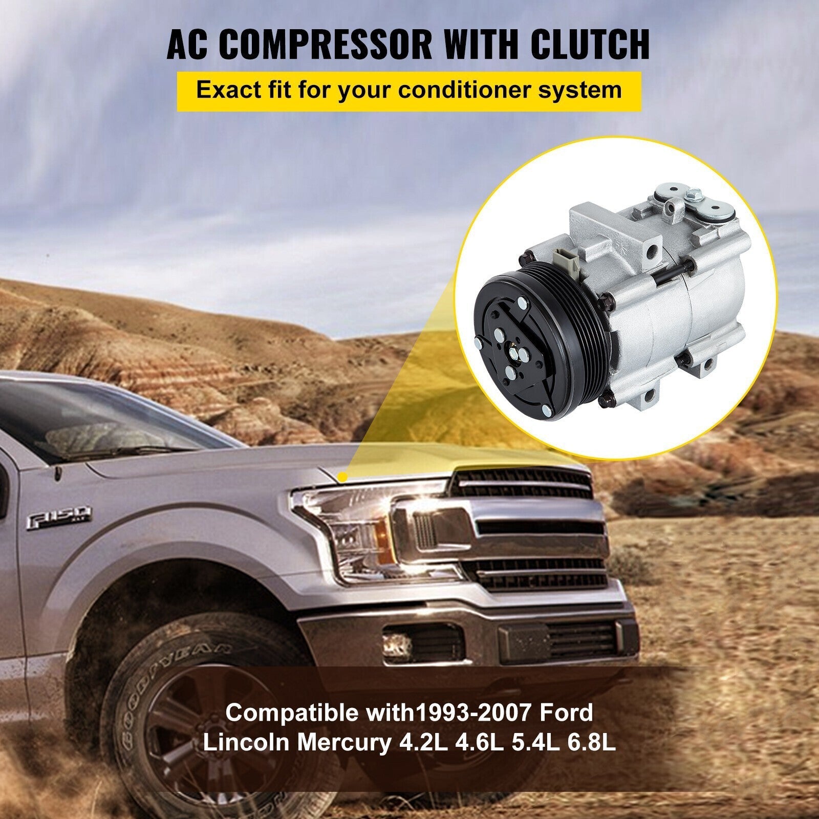 A/C AC Compressor Fit for Ford F-150 F-250 F-350 F-450 1997-2004 4.2L 4.6L/5.4L