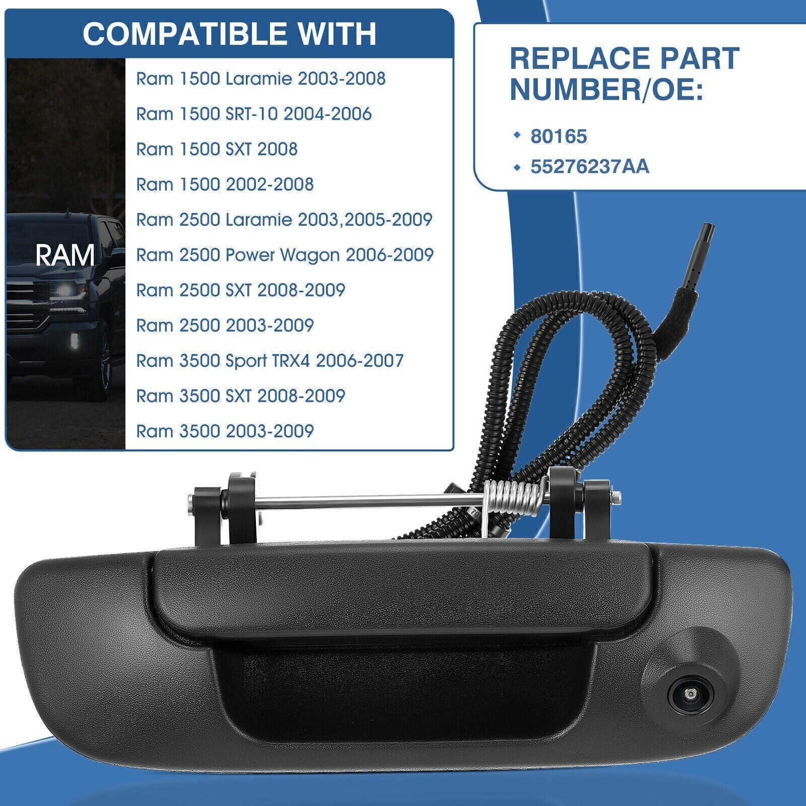 !55276237AA Tailgate Handle Backup Camera For 2002-2008 Dodge Ram 1500 2500 3500