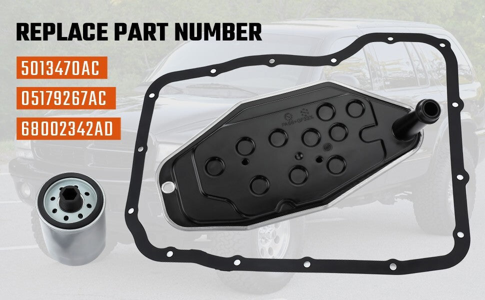 Transmission Fluid Filter Gasket Kit 5013470AC For Dodge Ram 1500 45RFE Yfnejesq