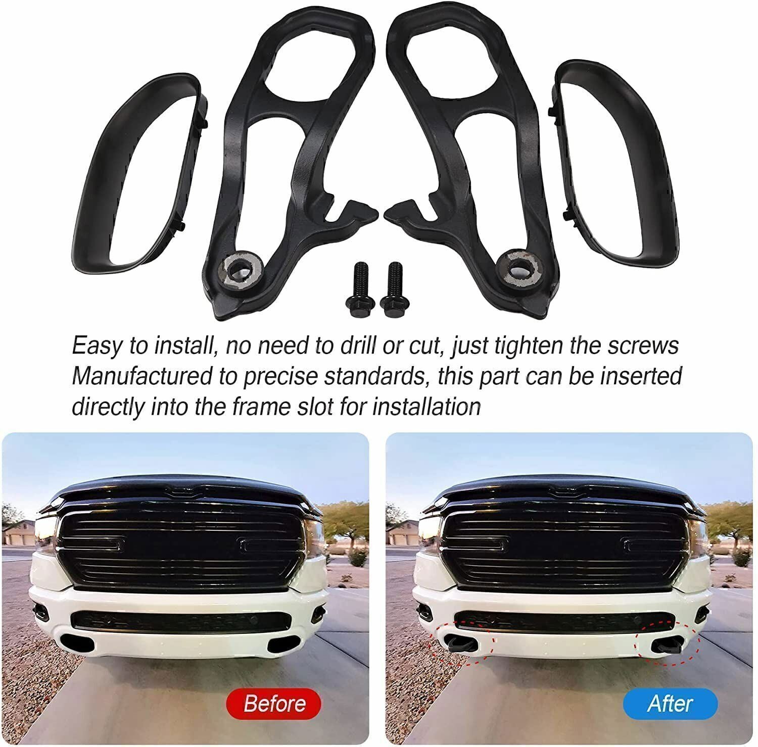 For 2019-2023 Dodge Ram 1500 DT Front Black Tow Hooks Left +Right w/Hardware Kit