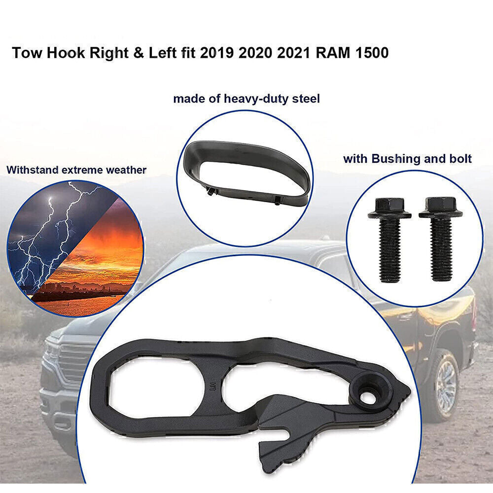 For 2019-2023 Dodge Ram 1500 DT Front Black Tow Hooks Left +Right w/Hardware Kit