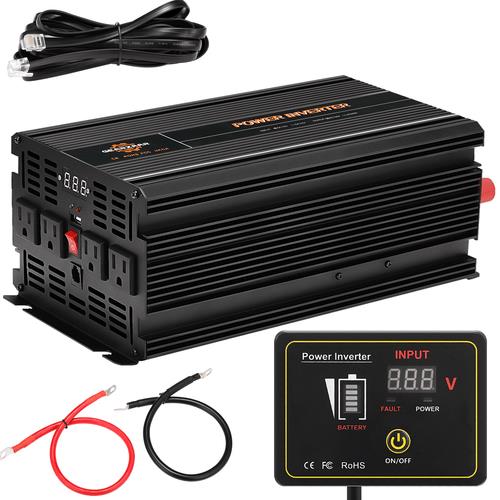 Power Inverter 2000W 4000W 12V DC to 110V 120V AC LCD Cable Car Boat RV D Auto