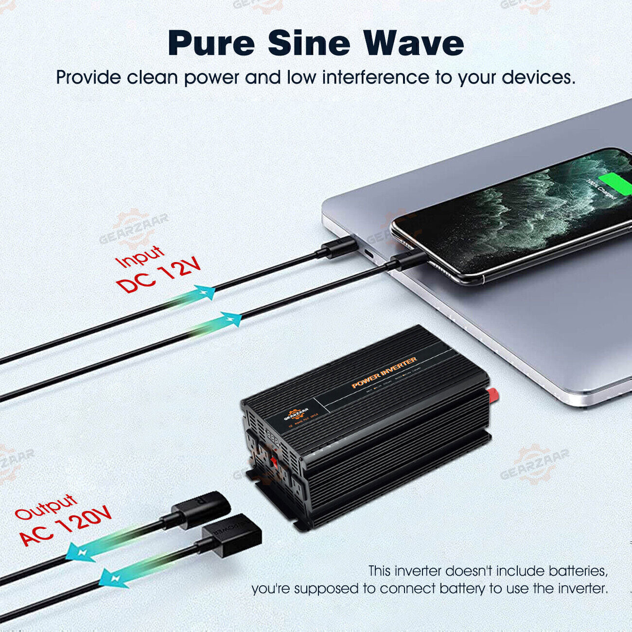 Power Inverter 2000W 4000W 12V DC to 110V 120V AC LCD Cable Car Boat RV D Auto