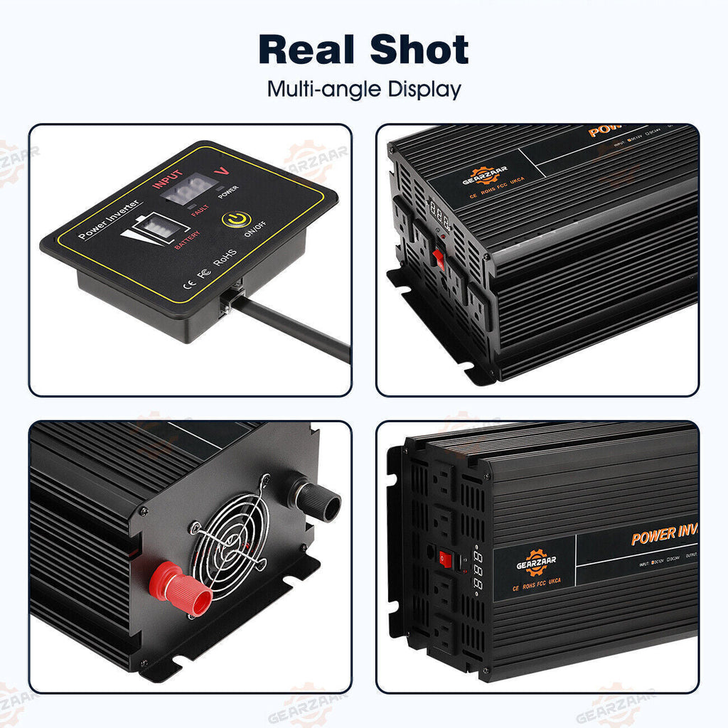 Power Inverter 2000W 4000W 12V DC to 110V 120V AC LCD Cable Car Boat RV D Auto