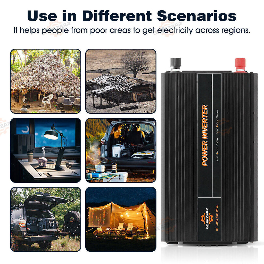 Power Inverter 2000W 4000W 12V DC to 110V 120V AC LCD Cable Car Boat RV D Auto