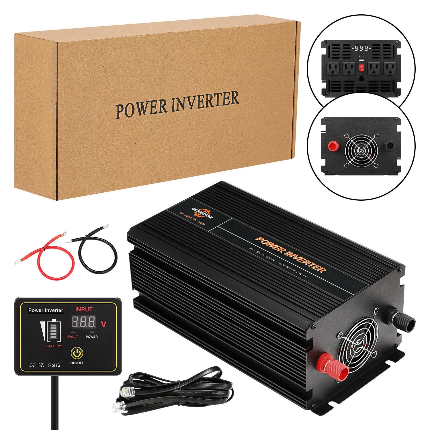 Power Inverter 2000W 4000W 12V DC to 110V 120V AC LCD Cable Car Boat RV D Auto