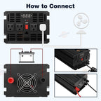 Power Inverter 2000W 4000W 12V DC to 110V 120V AC LCD Cable Car Boat RV D Auto
